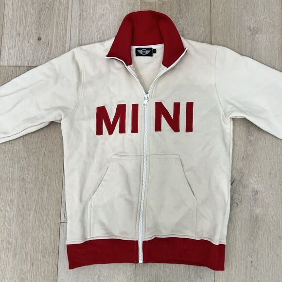 Mini Cooper Beige Red Full Zip Jacket Women Small Spell Out MINI Logo - Picture 2 of 9